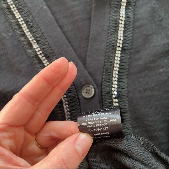 Anne Fontaine black wool v neck chain embellished cardigan‎ sweater women’s 38 - Picture 5 of 10